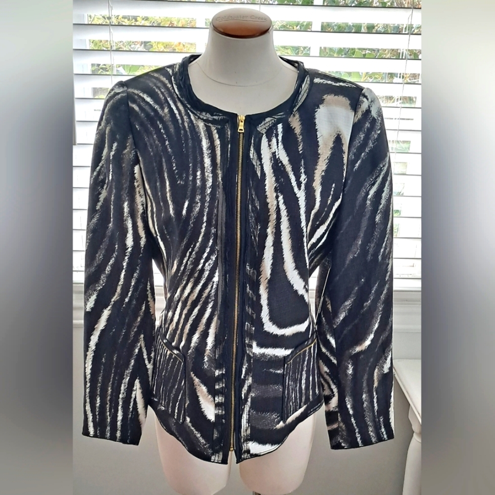 T Tahari Davina Linen Mix Animal Print Jacket Sz 8 NWT